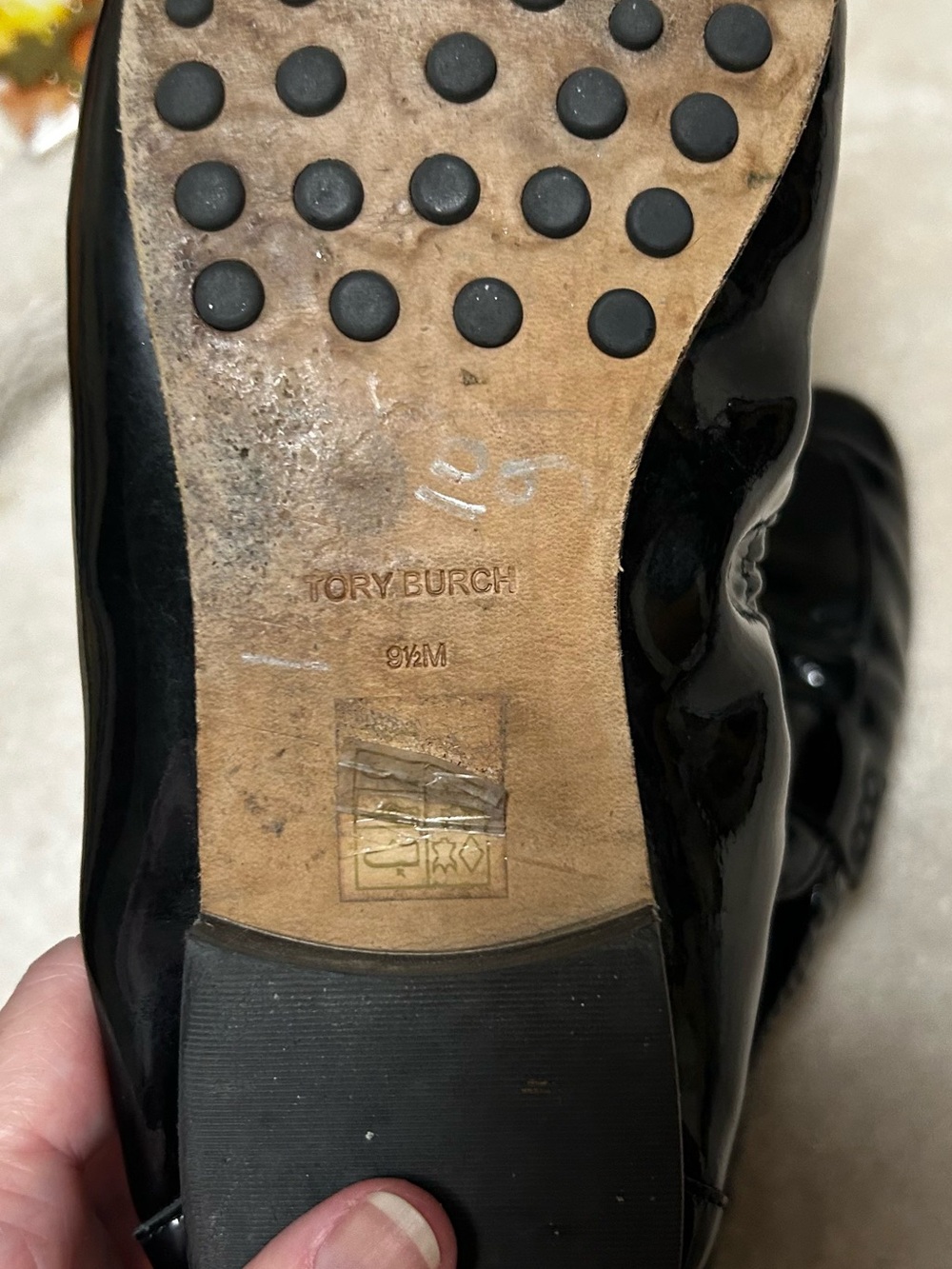 Tory Burch Black Patent Leather Slip-On Loafers with Gold Logo - Picture 7 of 7